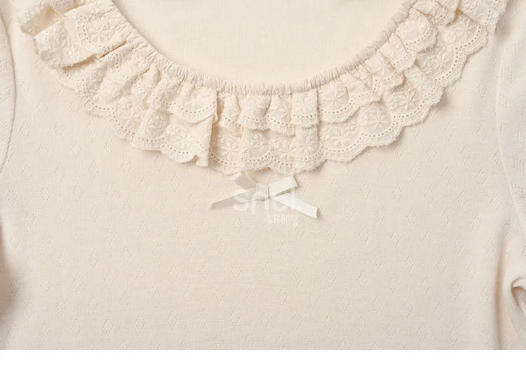 Beige Lace Trim Round Neck Slim-fit Top