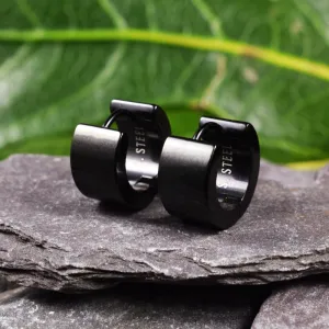 Black Steel Wide Huggies Earrings 'Versys'