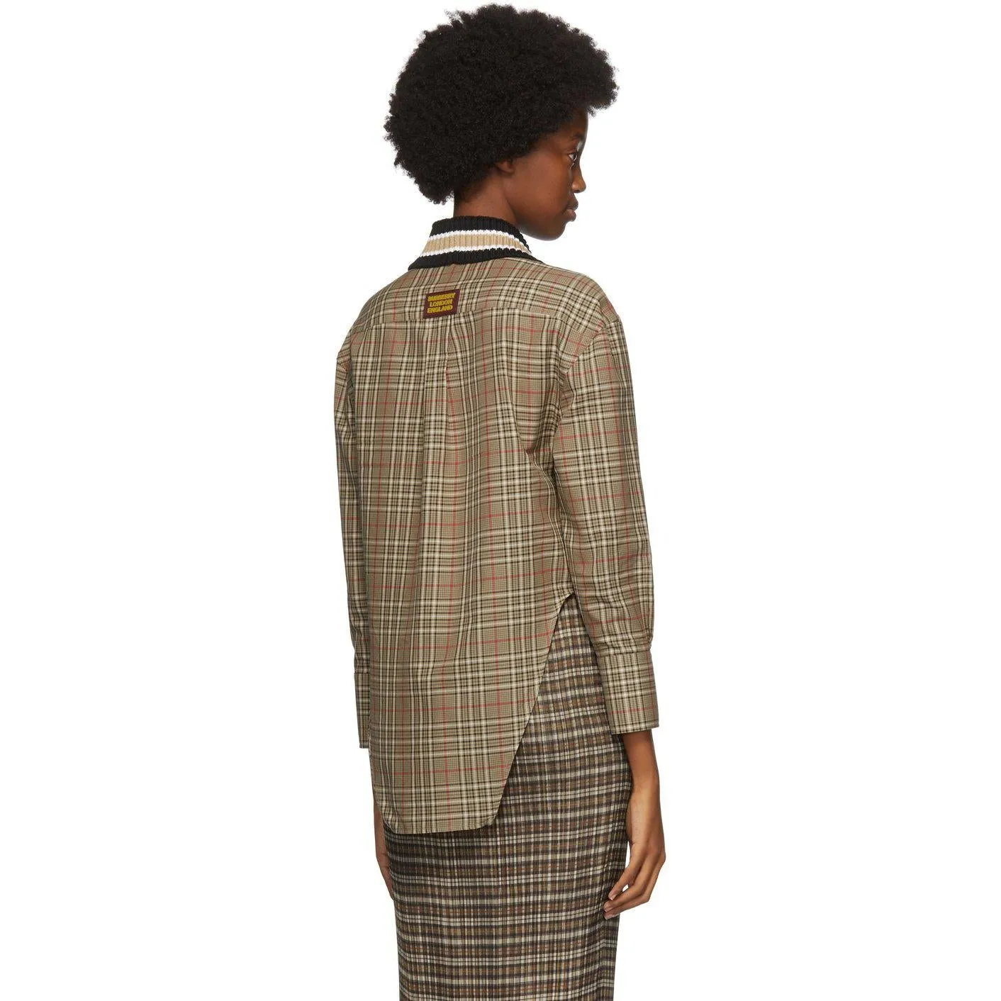Burberry Beige Check Knit Trim Shirt