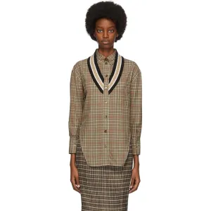 Burberry Beige Check Knit Trim Shirt