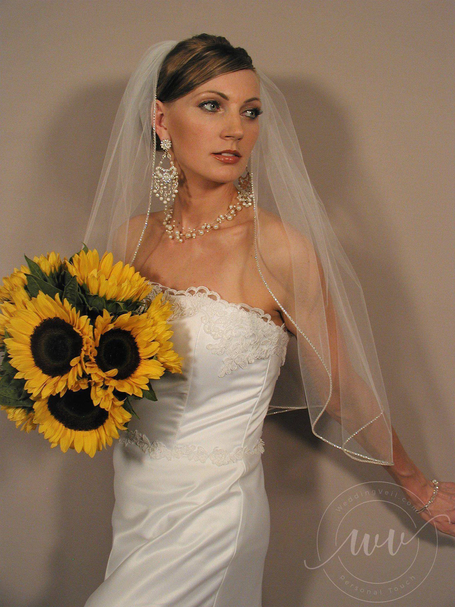 Classic Elbow Length Veil with Rhinestone Edge