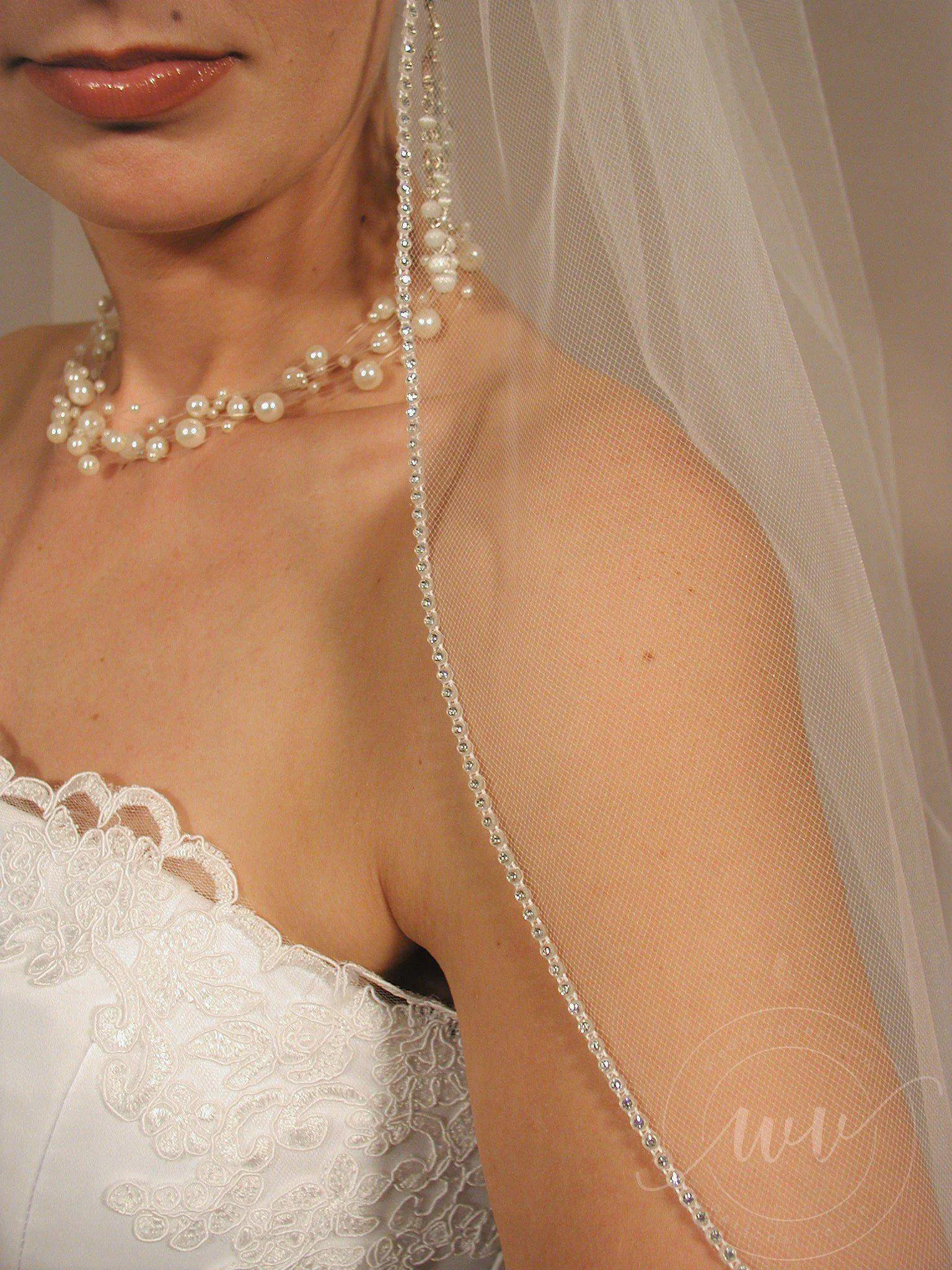 Classic Elbow Length Veil with Rhinestone Edge