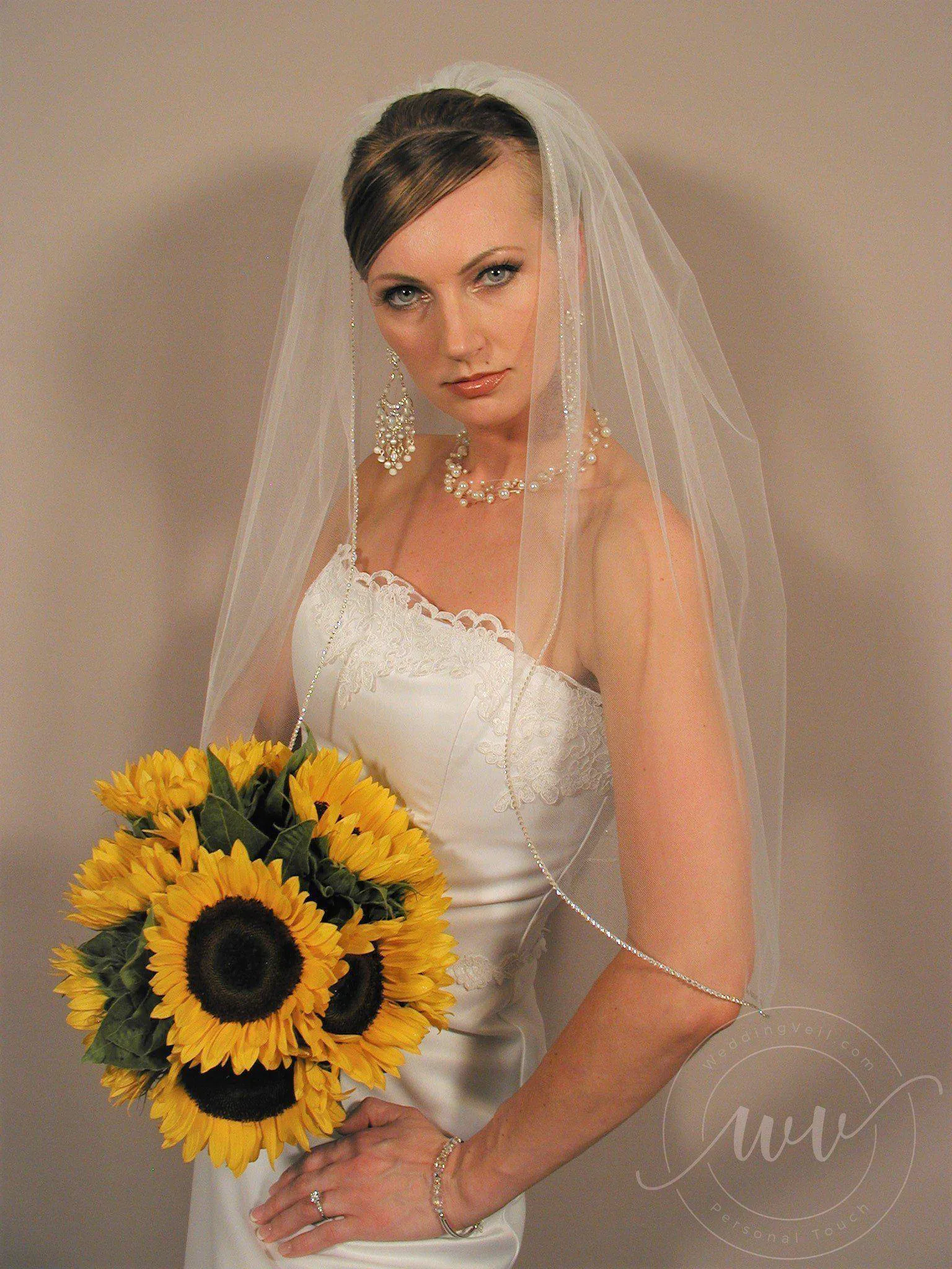 Classic Elbow Length Veil with Rhinestone Edge