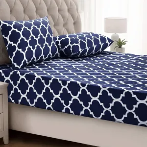 Fitted Bed Sheet-Blue Geometric