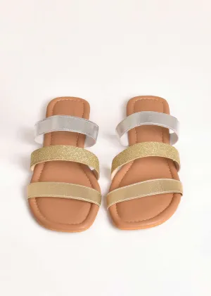 Gold And Silver Sliders With Elastic Glitter Straps By Sole House