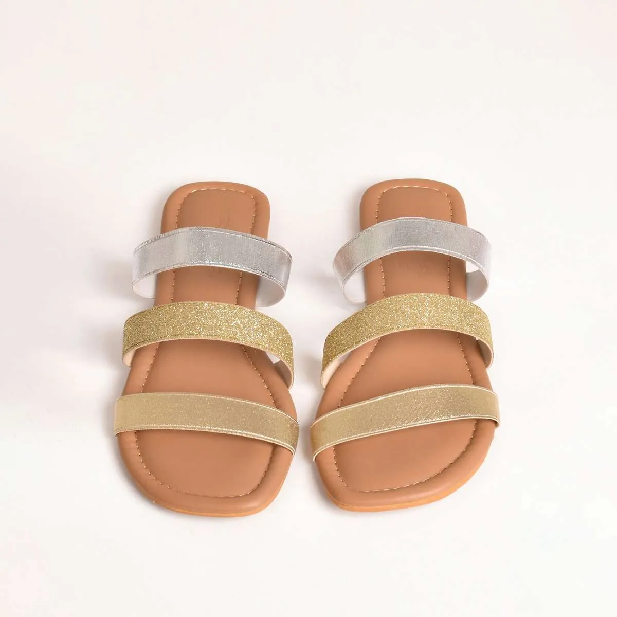 Gold And Silver Sliders With Elastic Glitter Straps By Sole House