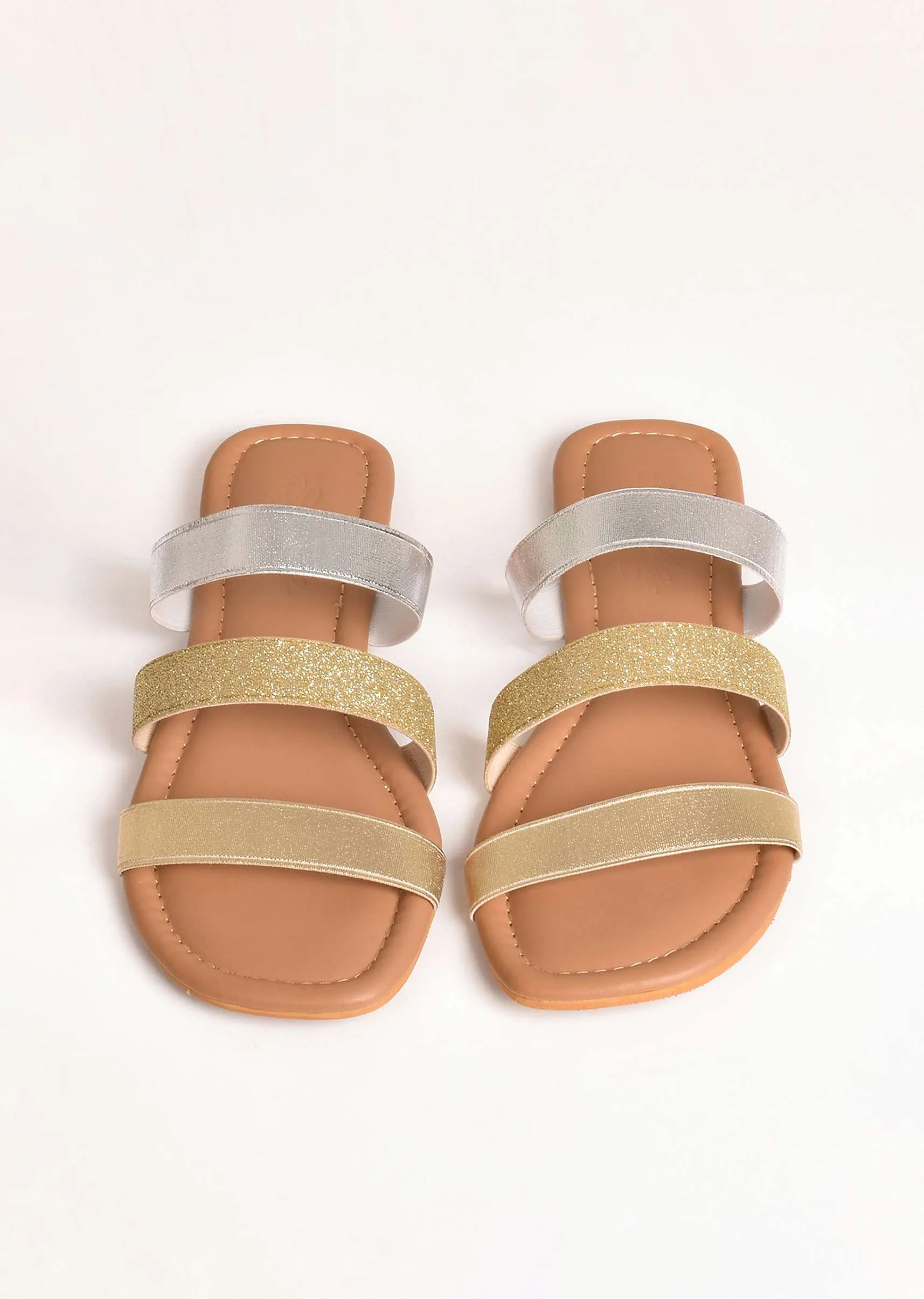 Gold And Silver Sliders With Elastic Glitter Straps By Sole House