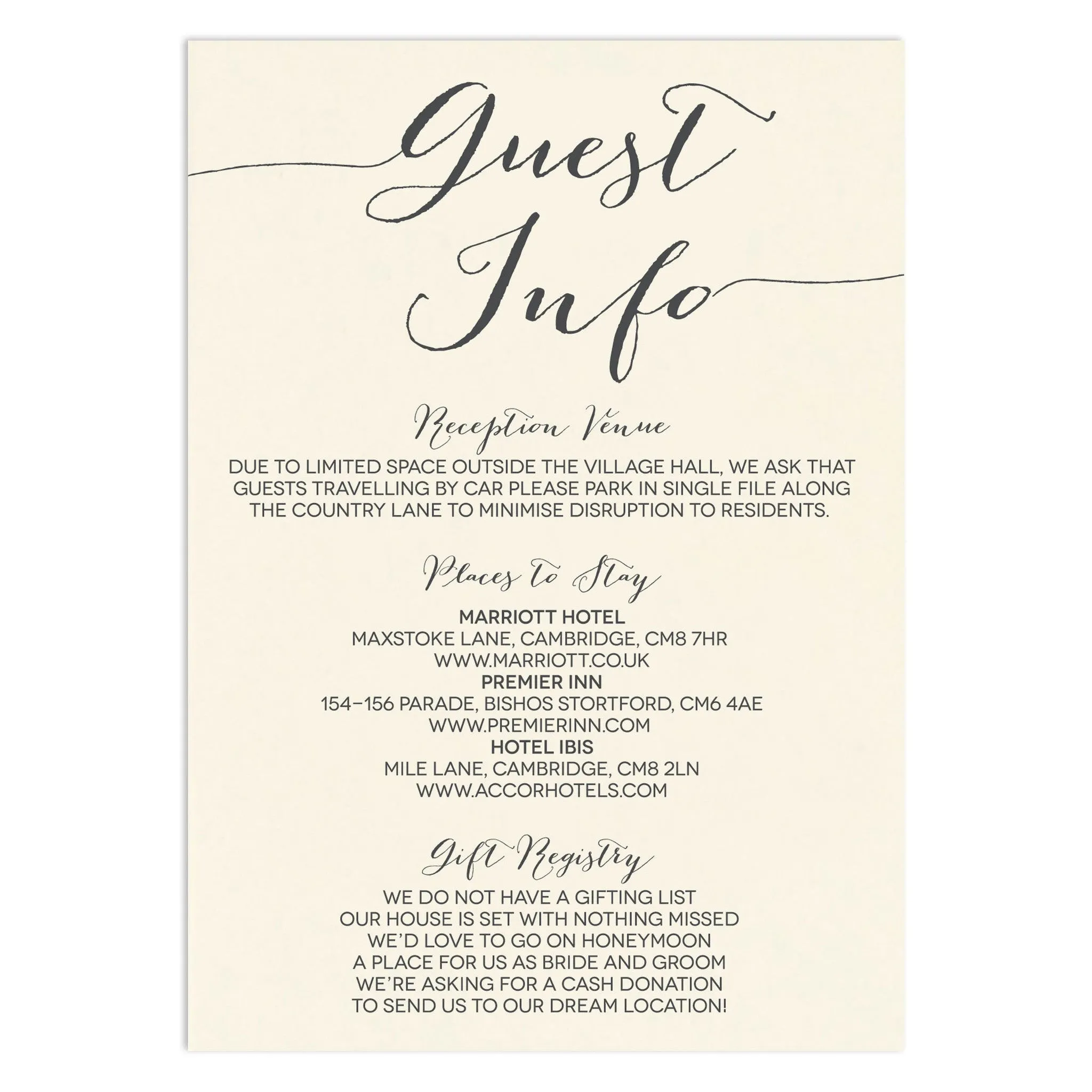 Modern Calligraphy Information Card