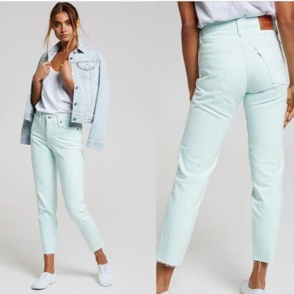 NWT - Levis 'Wedgie Fit' Pastel Mint High Rise Tapered Jeans -Size 27