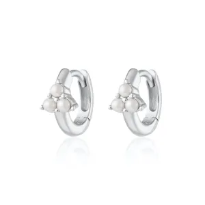 Pearl Trinity Huggie Hoop Earrings - Silver - SPS-37