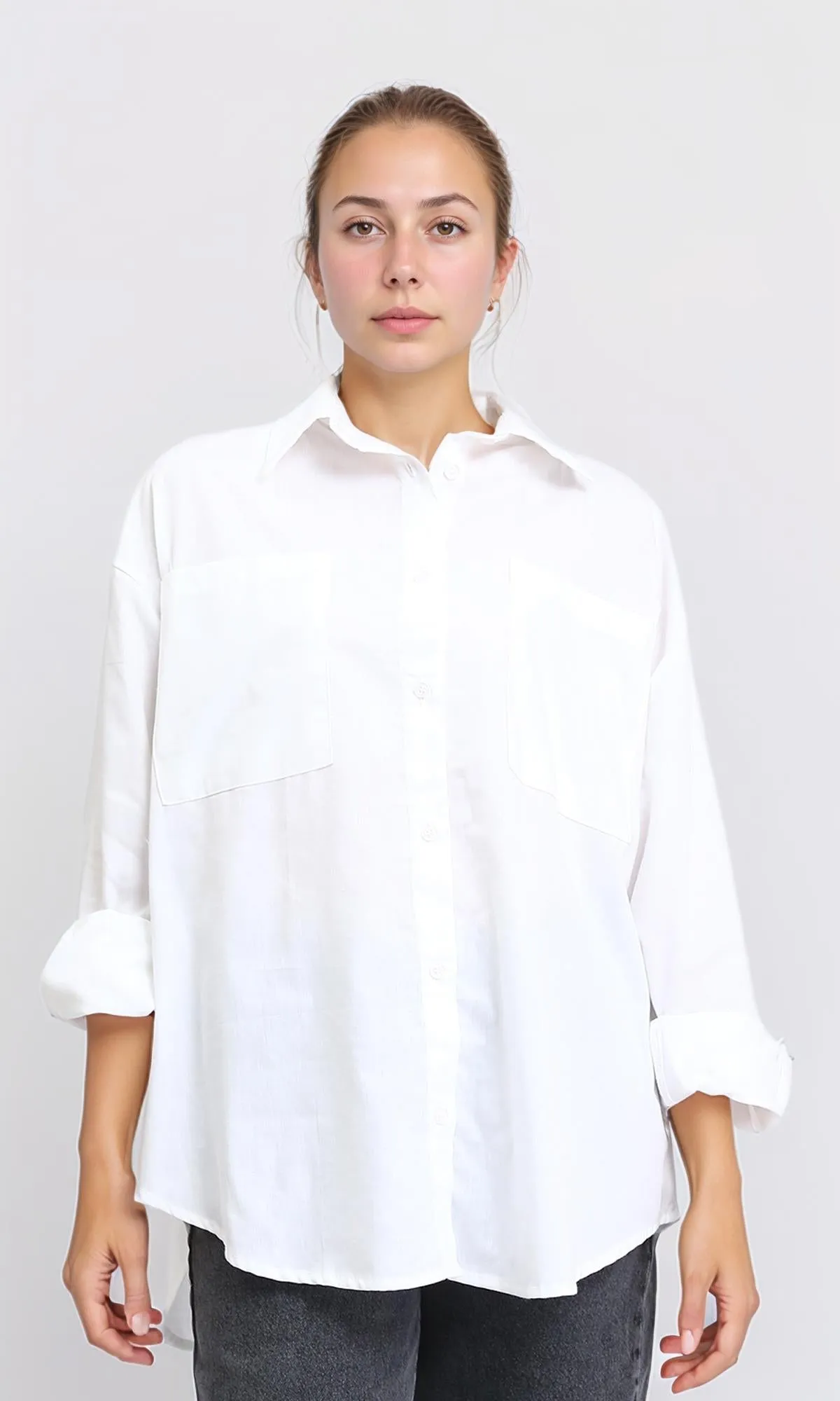 R207076 - Solid Relaxed Fit Long Sleeves Shirt - White