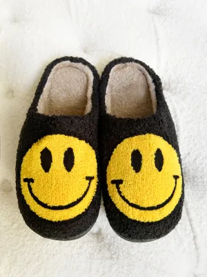 Smiley Face Slippers Black