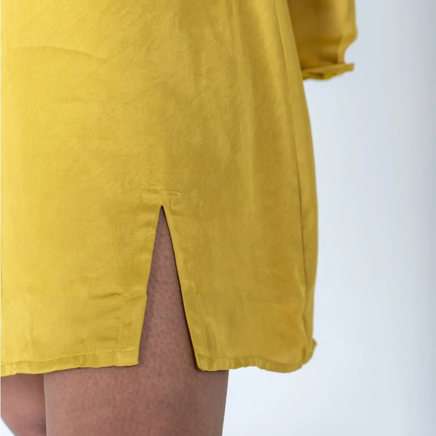 Yellow Collar Short Dress | Green Braid Embellished | Tailored fit | Eclectic